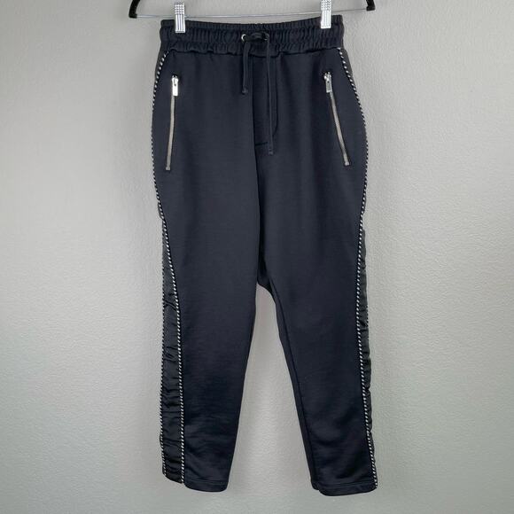 The Kooples Grosgrain Trim High Rise Tapered Black Ankle Jogger Sweatpants XS/LG - Picture 16 of 16